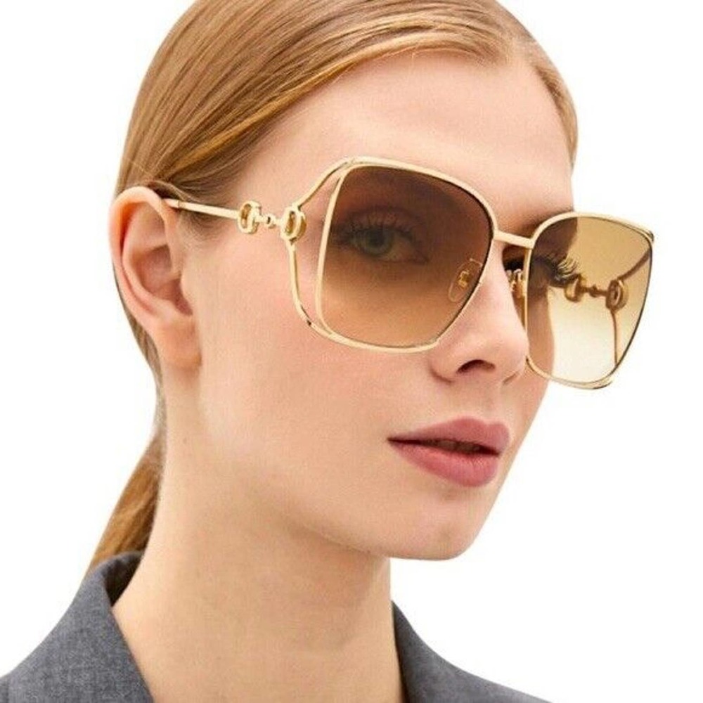 Gucci Gold Frame Brown Gradient Oversized Sunglasses